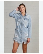 Shredded Denim Shirt Dress By Insane Gene Size small NWT