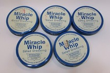 5 Vintage 1960's Miracle Whip Salad Dressing 3.25" Blue White Tin Screw Jar Lids