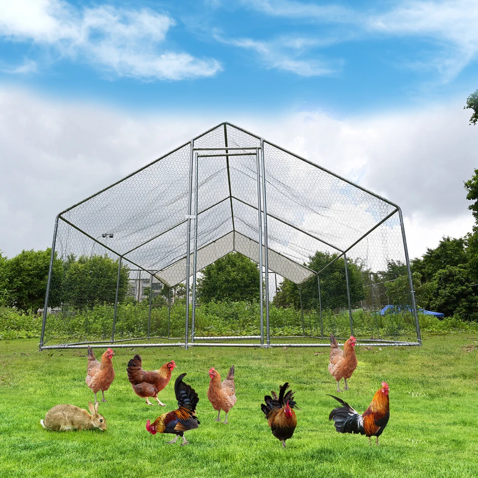 New Walk-in Poultry Cage Hen Rabbit Run House Large Metal Chicken Coop w/ Roof - Image 2 of 2