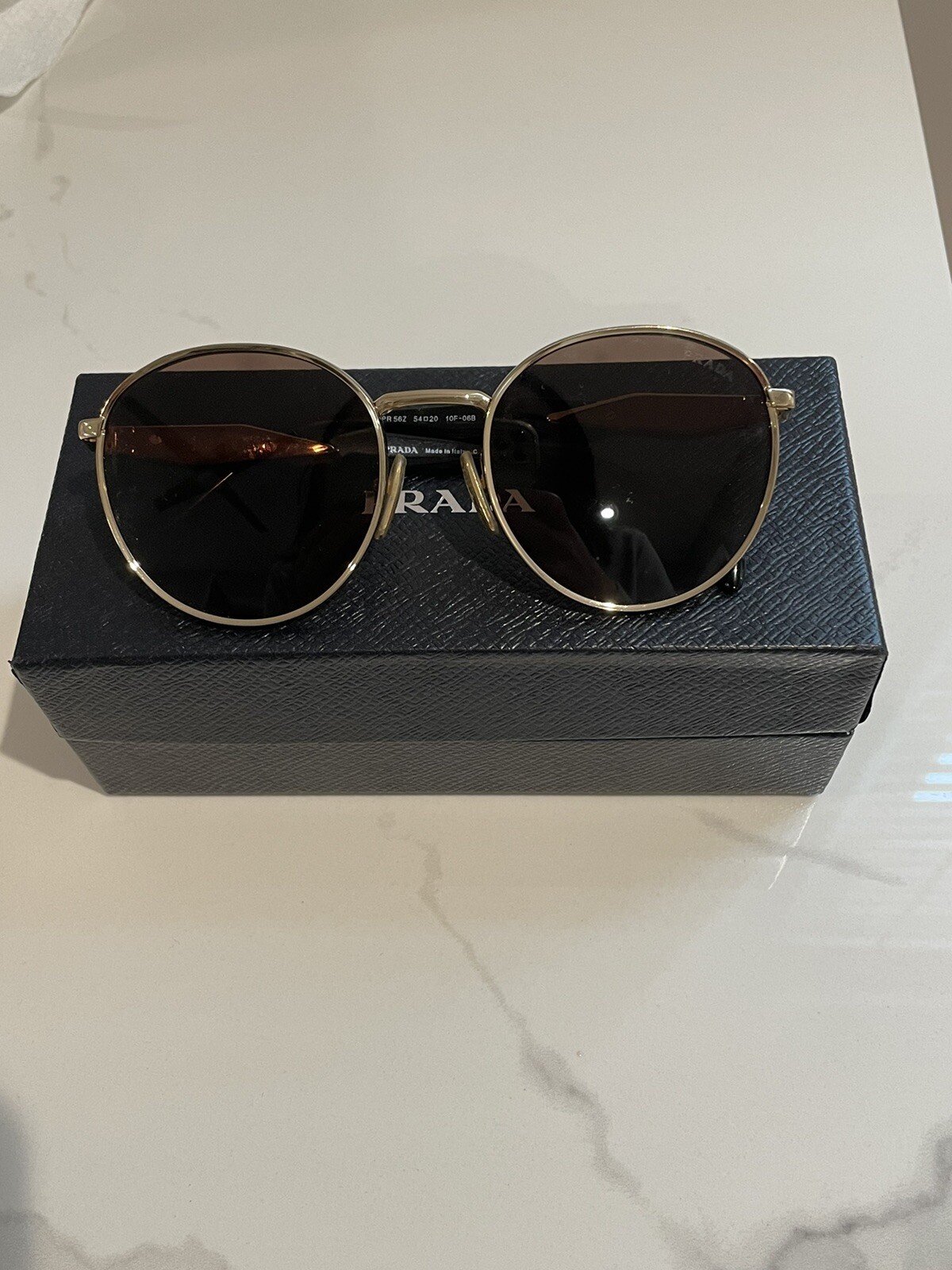 Authentic Prada with Logo Gold Round Sunglasses O… - image 3
