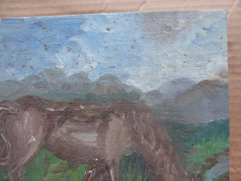 24x19cm Painting Antique Small Size With Horse Spain First Half Of 900