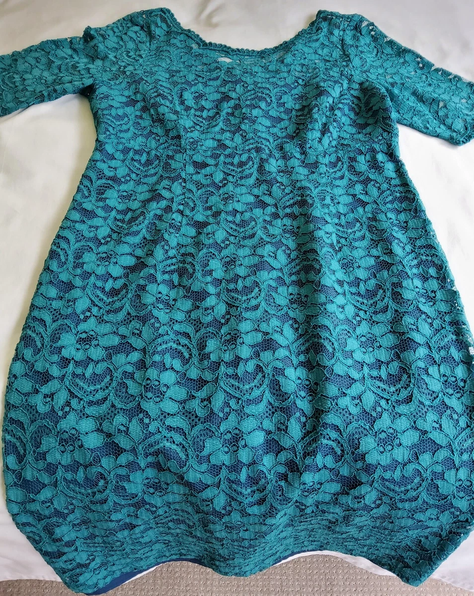Anthea Crawford Bluish Green Cyan Fully Lined Lace Cocktail