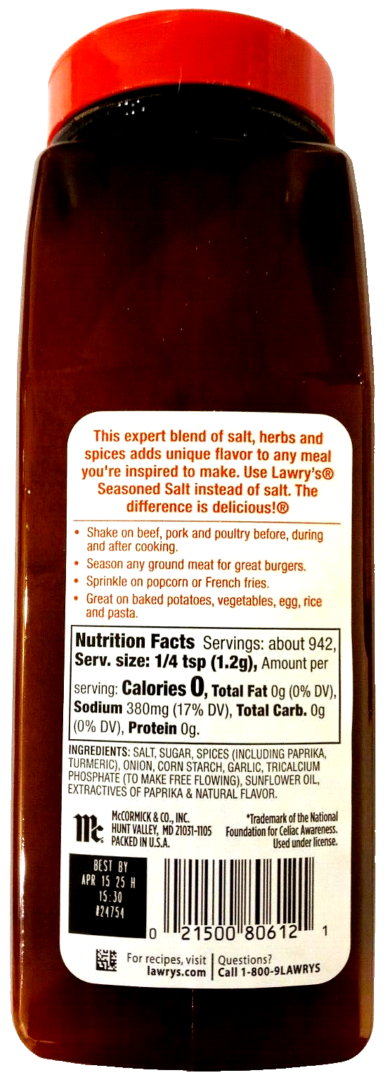 LAWRY'S Seasoned Salt (40oz) 2.5 lbs. **NO MSG Added** EXP 04/2025 eBay