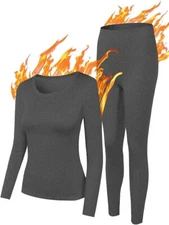 Womens Thermal Underwear Sets Ultra Heated Long Sleeve Tops & Leggings, Grey 3XL