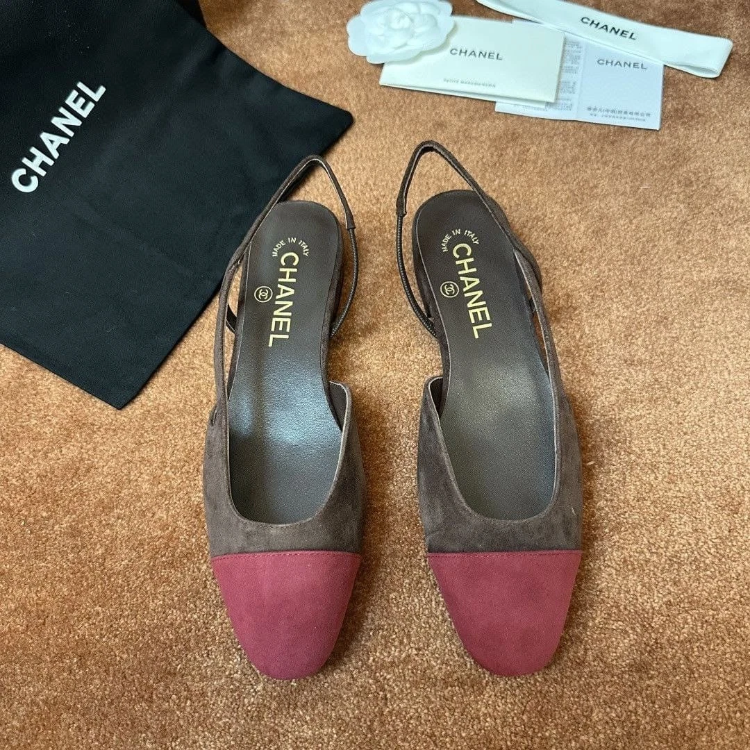 Chanel — Chanel Two-Tone Slingback Flats Women’s EU 38 Suede Leather Cap Toe Classic