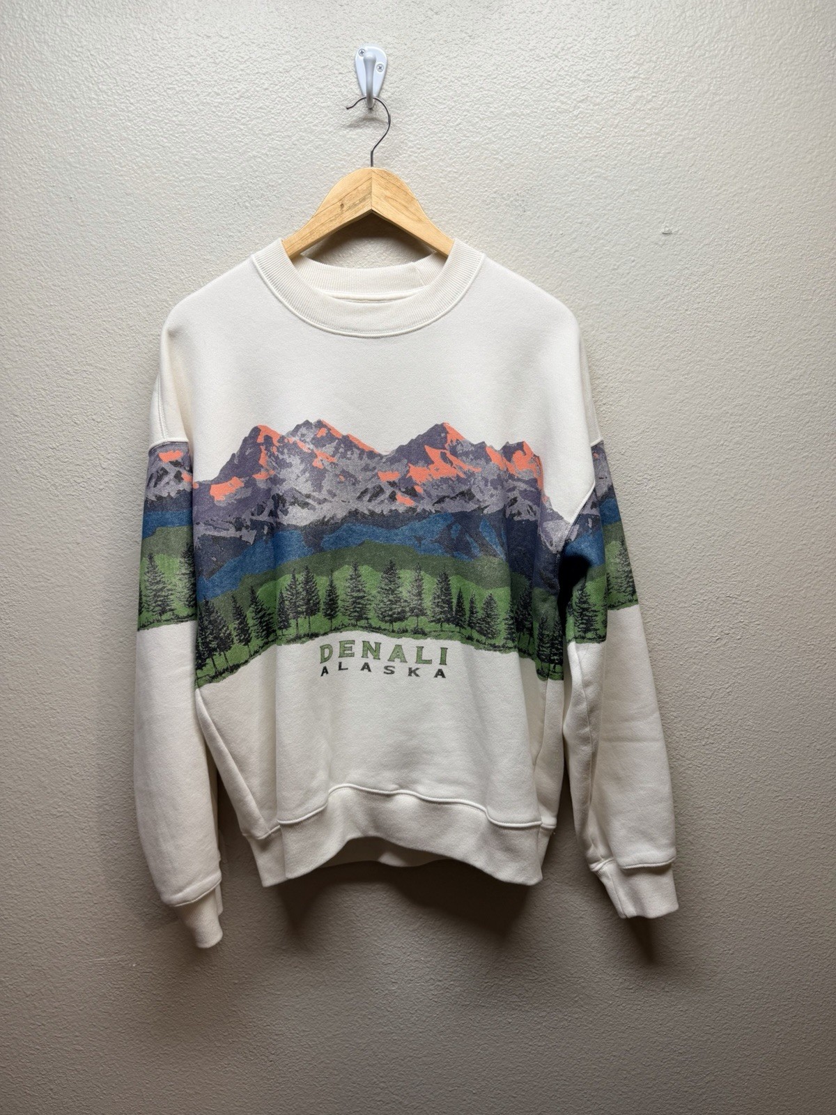 Abercrombie & Fitch Denali Alaska Mountain Graphic Sweatshirt Cream Men’s Small