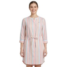 Tommy Hilfiger Women's Medium Pastel Color Striped Drawstring Waist Shirt Dress