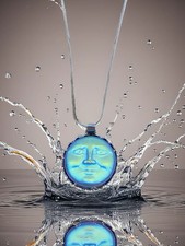 BLUE MOON FACE Pendant on a Silver chain Necklace