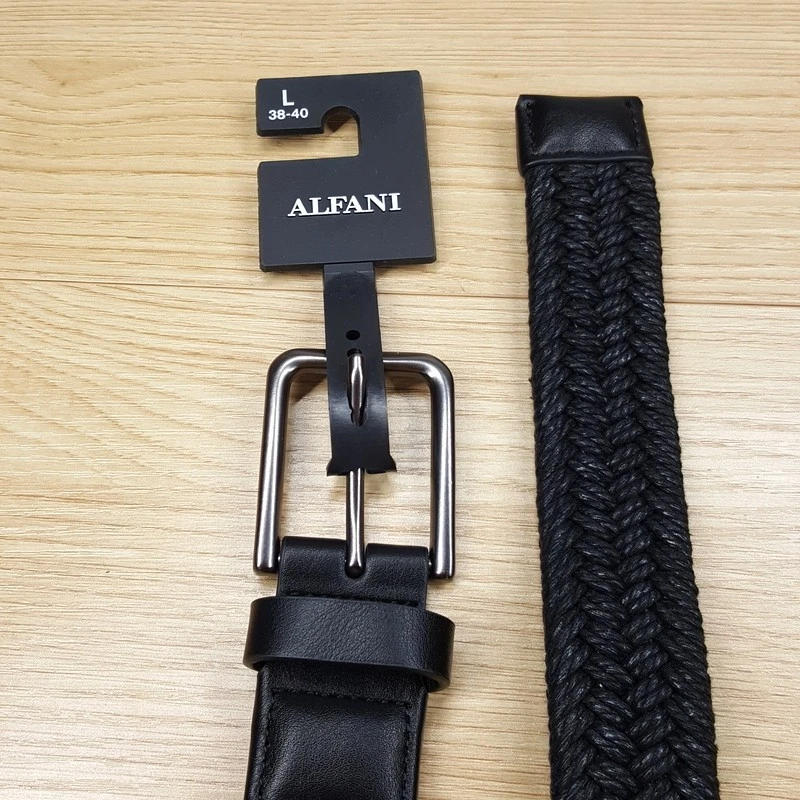 Cinto masculino ALFANI tamanho grande 38 40 preto trançado tecido casual acabamento em couro sintético - Imagem 2 de 4