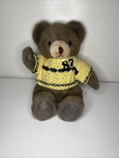 Vintage Eden Toys Brown Teddy Bear Yellow Knit Sweater 87 Plush Stuffed Animal