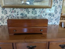 VINTAGE PACIFIC SILVER CLOTH WOOD SILVERWARE CHEST  HANDLES