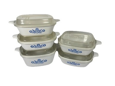 Vintage Corning Ware Blue Cornflower Refrigerator Dish Lot 5 P-43 P-41 w/ Lids