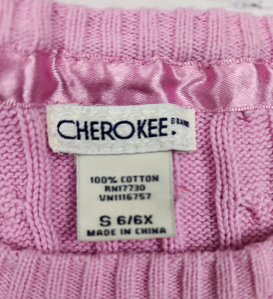 Suéter Y2K Cherokee Niñas Rosa Tejido con Cable Algodón Talla 6/6X Clásico Estilo Preppy Foto 4 de 4
