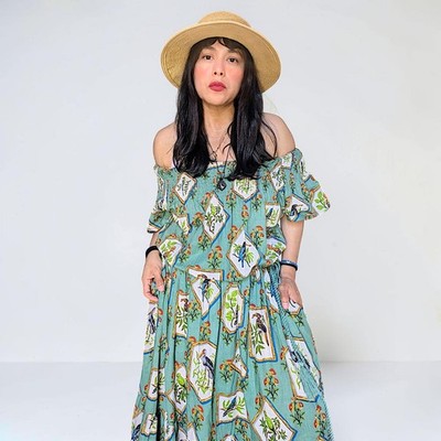 Printfresh 100% organic cotton birds of India sage green boho fairy dress XL New