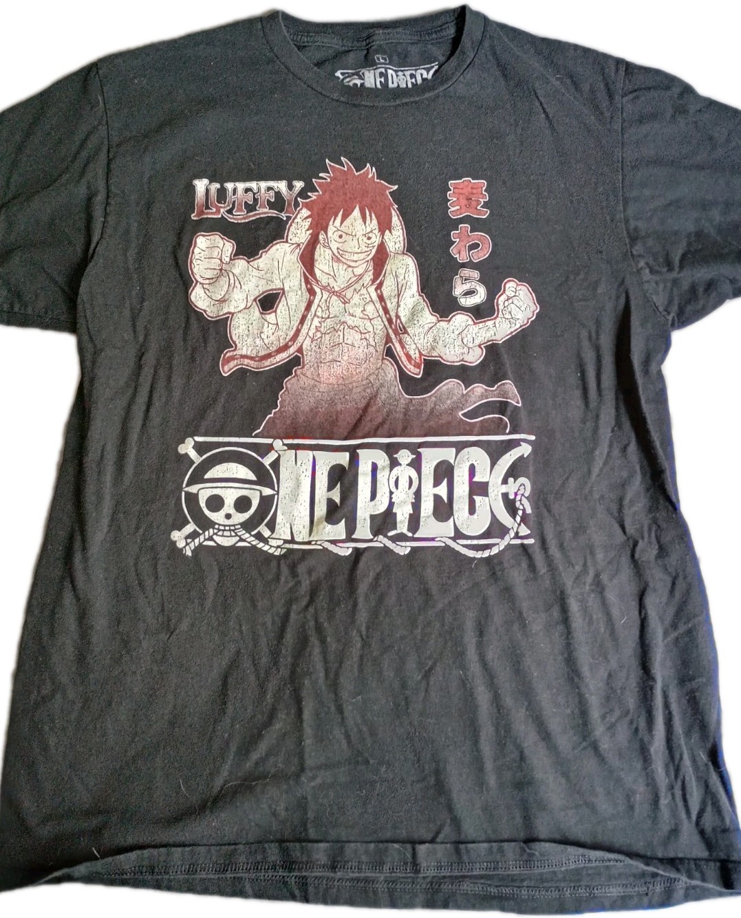 One Piece Men’s Large Black Logo Luffy Graphic Tee