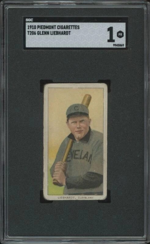 1909 T206 GLENN LIEBHARDT NNO POOR PIEDMONT 350 SGC 1 BASEBALL CLEVELAND NAPS