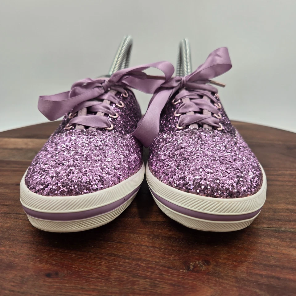 Keds Kate Spade Shoes Women's 6.5 Purple Glitter Satin Ribbon Champion Sneakers - Image 2 of 4