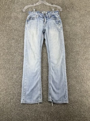 BKE CARTER Mens Sz 25S (26 x 27) Light Wash Denim Straight Leg Jeans Buckle READ