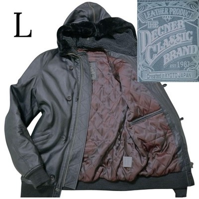 DEGNER Lamb Leather Hoodie Jacket L Black Motorcycle Biker Protector