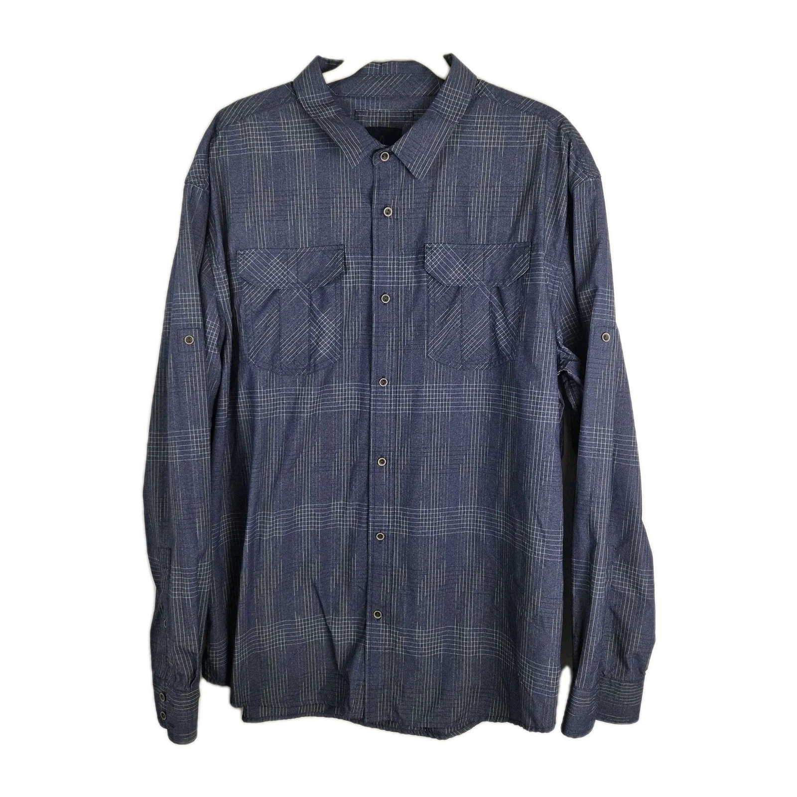 PrAna Mens Performance Long Sleeve Button Down Blue Hiking Outdoor Size 2XL
