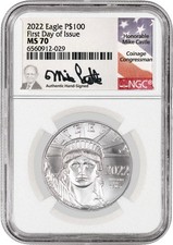 2022 $100 American Platinum Eagle 1 oz .9995 NGC MS70 FDOI Mike Castle 2130.03 per troy oz