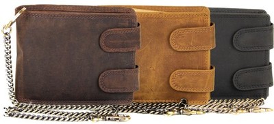 Biker Geldbörse aus Leder mit Kette Vintage Stil mit Kette Druckknopf Verschluss