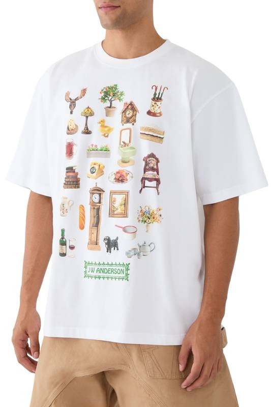 JW Anderson Diorama Printed T-Shirt Men's Large White Crew Neck Short Sleeve