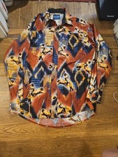 VTG 90s WRANGLER Western Shirt Black Pearl Snap AOP Rodeo Rider Southwestern