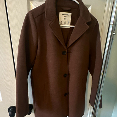 Abercrombie Kids Brown Wool Blend Pea Coat Button Long Lined Pockets 11/12