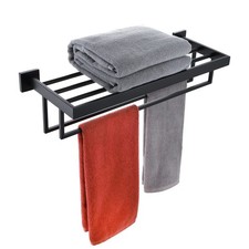Matte Black Towel Rack 24'' Bathroom Towel Shelf with Double Towel Bars SUS30...