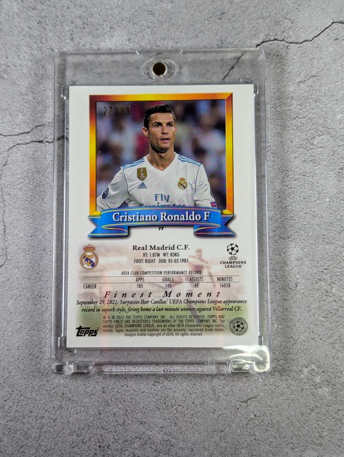 Cristiano Ronaldo 2022/23 Topps Finest Flashbacks UEFA Blue Refractor 27/99 view 2