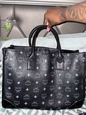 MCM Style Black Monogram Tote Bag Satchel Handbag Large