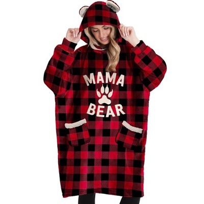 Vprintes Mama Bear Ear Plaid Hoodie Dress - Christmas Gifts for One Size, Red 