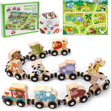 Magnetic Wooden Train Set Montessori Toddler Toy Age 1–4 Animal Farm
