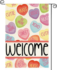 Valentine's Day Double-Sided Garden Flag 12x18 Inch with Candy Hearts Design
