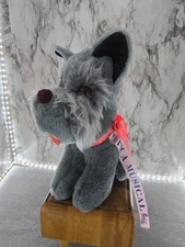1970's Vintage Stuffed Toy Grey Schnauzer Dog Musical Toy Stuffie