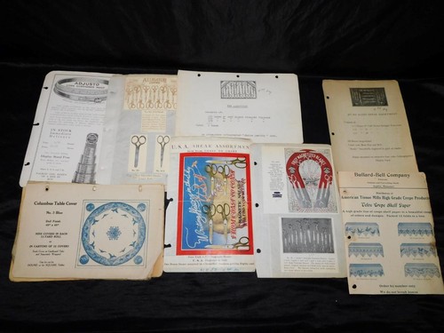 Lot 7 1920s Sewing Scissors Hoops Wholesale Salesman Ads Shelf Paper Shears USA