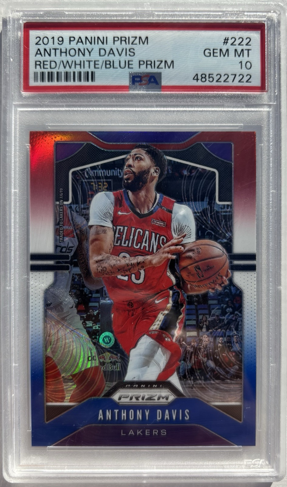 Anthony Davis 2019 Panini Prizm Red White Blue Prizm #222 PSA 10