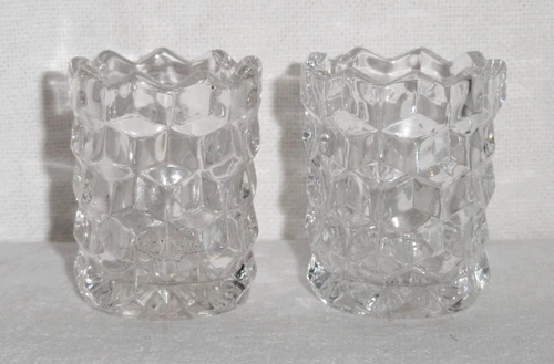 2 Vintage Fostoria Toothpick Holders ~ American ~ Starburst Bottom ~ 2.25” tall