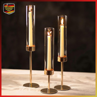 KerzenstäNder Gold Glaszylinder FüR Stabkerzen Kerzenhalter Deko 30Cm 2 StüCk