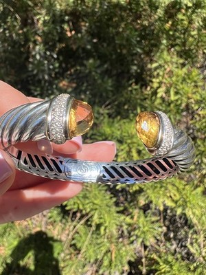 David Yurman Sterling 18k Waverly Flex Cuff Bracelet Citrine