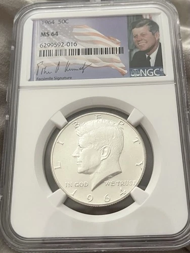 1964 P & D Silver Kennedy Half Dollar MS64 NGC 90% Silver. First Year Of Issue