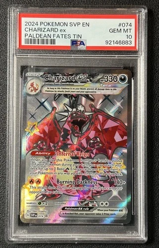 CHARIZARD EX PSA 10 2024 POKEMON SVP EN #074 PALDEAN FATES TIN GEM 6883