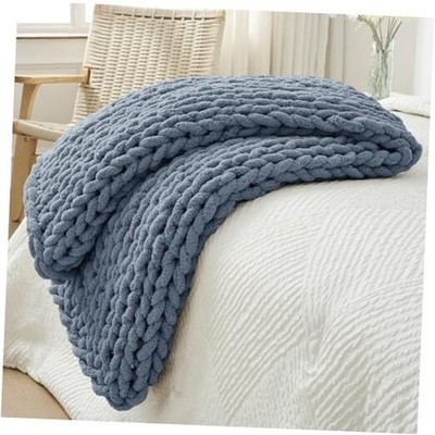  Chunky Knit Throw Blanket for Couch, 40''x60'' (Medium Size Throw） Cold Sea Blue