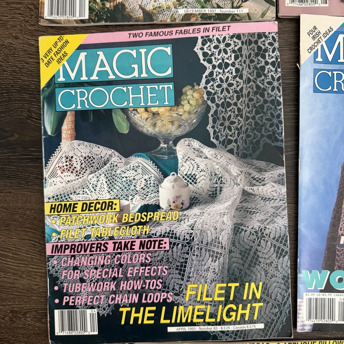Revista Magic Crochet Lote de 15 Patrones Vintage Tapetes Filete Encaje Afganos