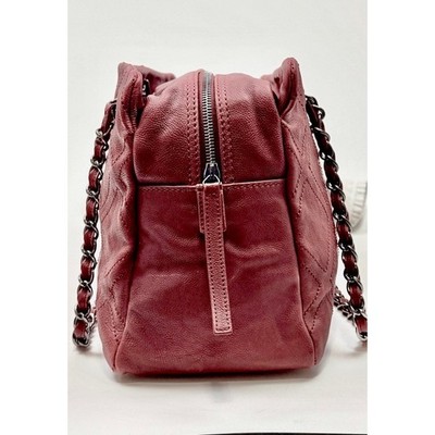 Chanel Bordeaux Red Leather Diamond Stitch CC Logo Chain Bag