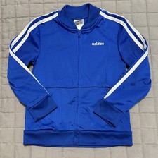 adidas Boys Blue Track Jacket Full Zip Striped Size 5 Polyester Long Sleeve