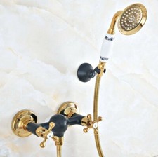 Black Gold Brass Bathroom Hand Held Simple Shower Faucet Set Mixer Tap