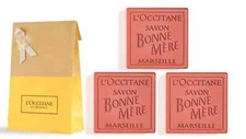 3 PC L'Occitane BONNE MERE Rhubarb & Basil 72% Essential Oils Vegetable Soap NIB