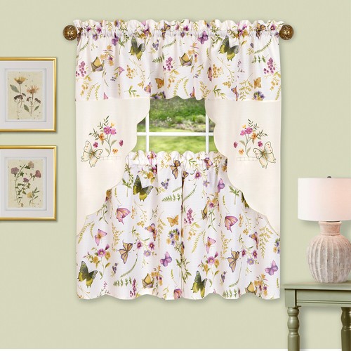 Enchanted Embellished Tier And Swag Kitchen Curtain Set, Purple, 58x36 Inches